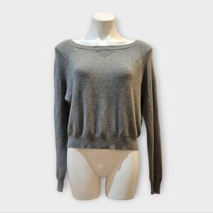 T by Alexander Wang Gray Silk & Wool Blend Crewneck Sweater